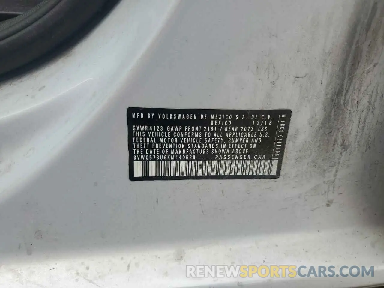 12 Photograph of a damaged car 3VWC57BU6KM140588 VOLKSWAGEN JETTA 2019