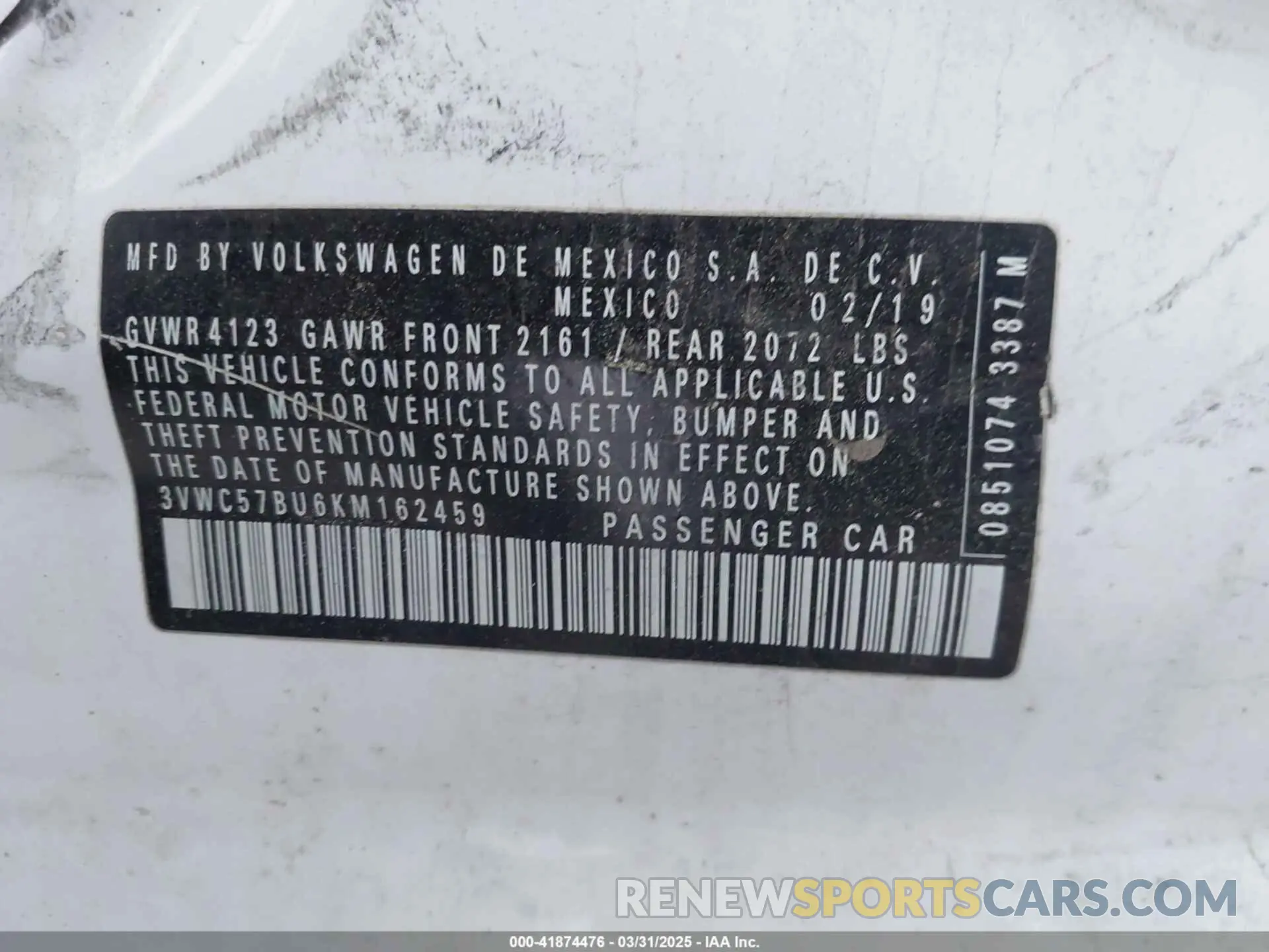 9 Photograph of a damaged car 3VWC57BU6KM162459 VOLKSWAGEN JETTA 2019