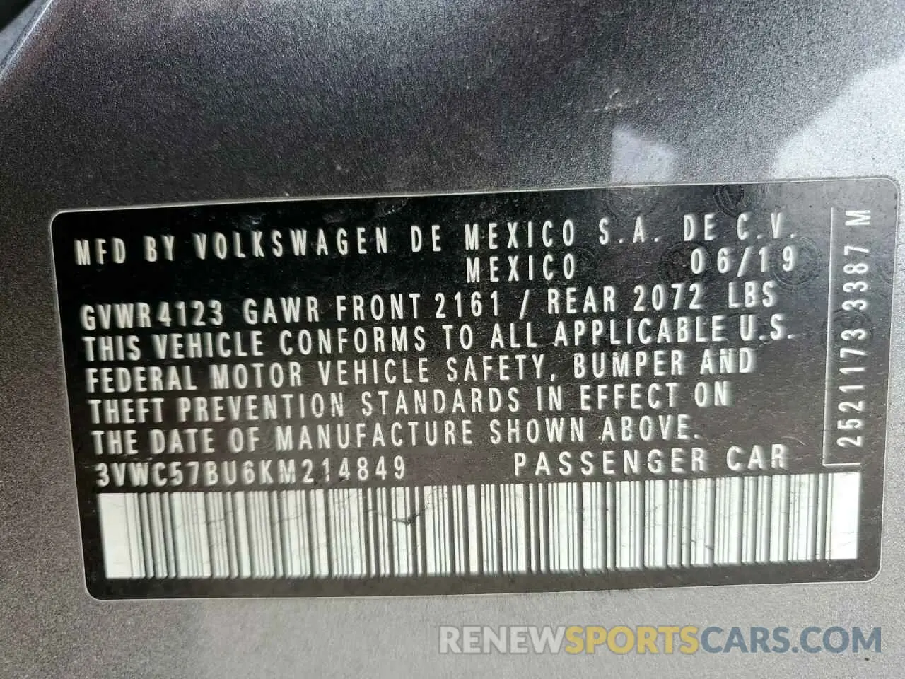 14 Photograph of a damaged car 3VWC57BU6KM214849 VOLKSWAGEN JETTA 2019