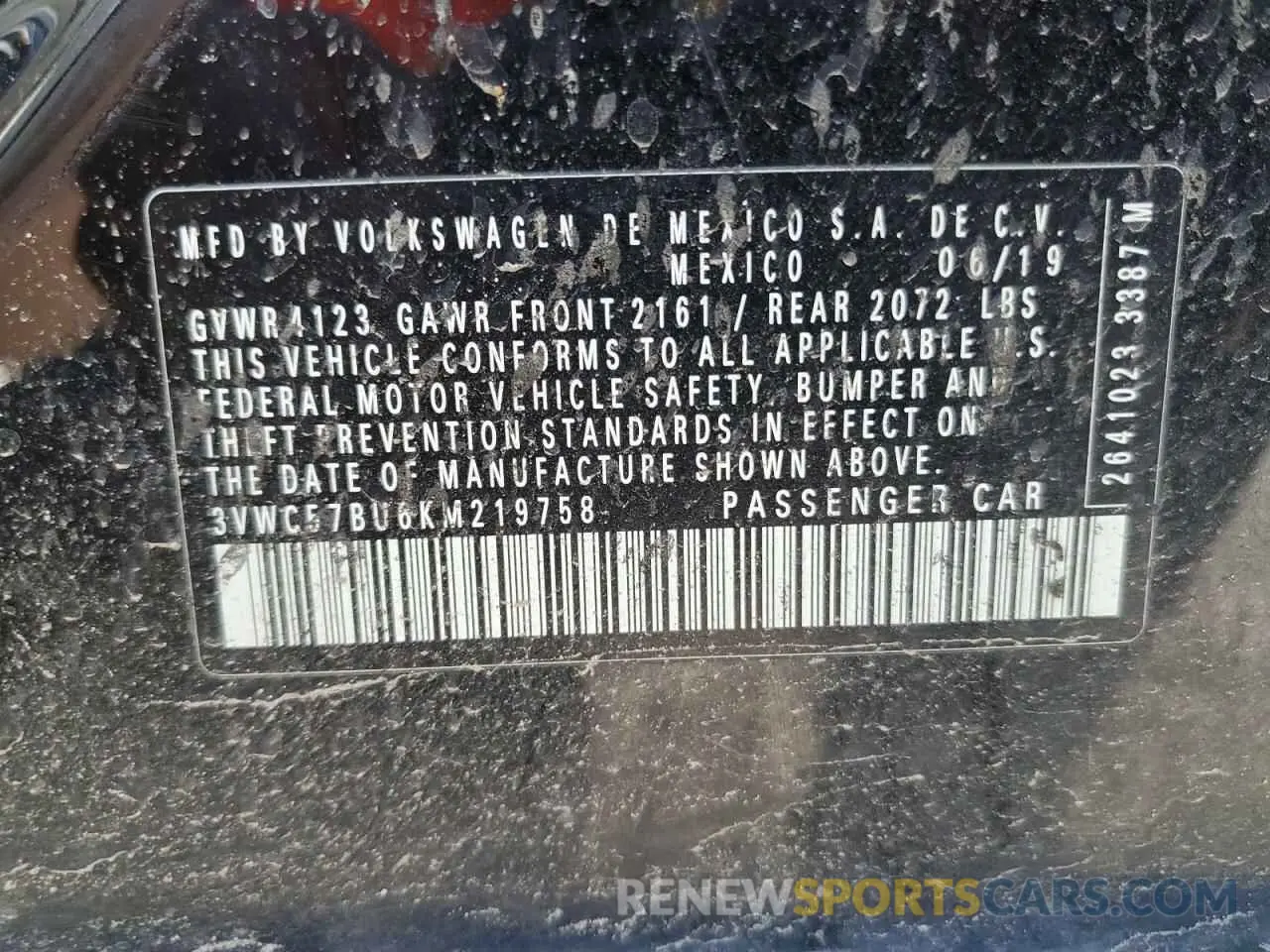 12 Photograph of a damaged car 3VWC57BU6KM219758 VOLKSWAGEN JETTA 2019