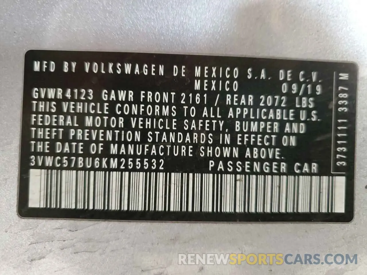 14 Photograph of a damaged car 3VWC57BU6KM255532 VOLKSWAGEN JETTA 2019