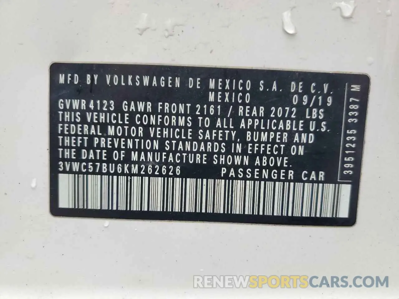 12 Photograph of a damaged car 3VWC57BU6KM262626 VOLKSWAGEN JETTA 2019