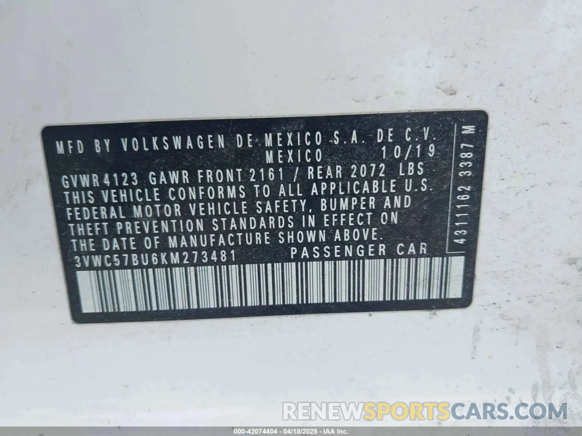9 Photograph of a damaged car 3VWC57BU6KM273481 VOLKSWAGEN JETTA 2019