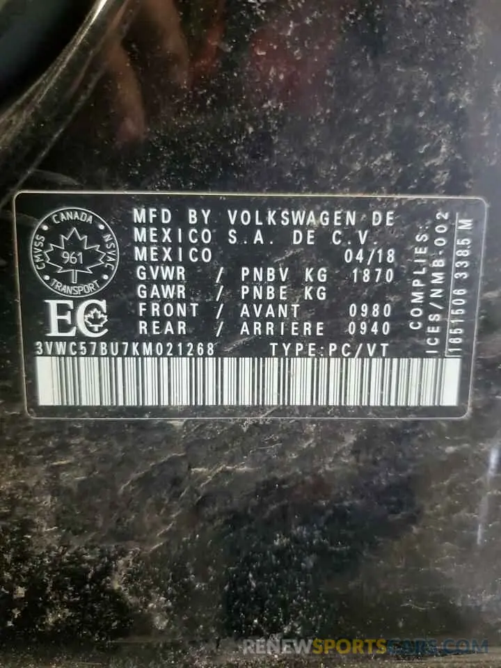 13 Photograph of a damaged car 3VWC57BU7KM021268 VOLKSWAGEN JETTA 2019