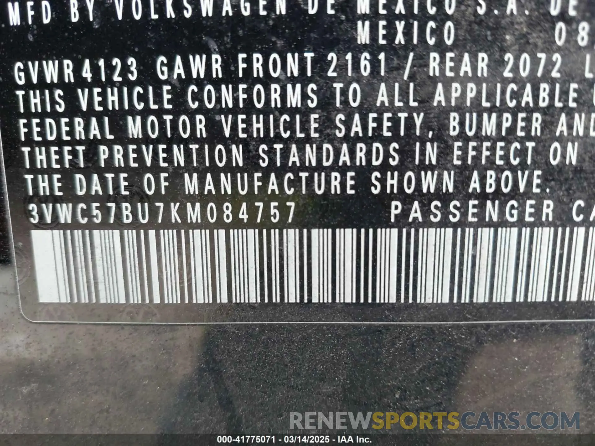 9 Photograph of a damaged car 3VWC57BU7KM084757 VOLKSWAGEN JETTA 2019