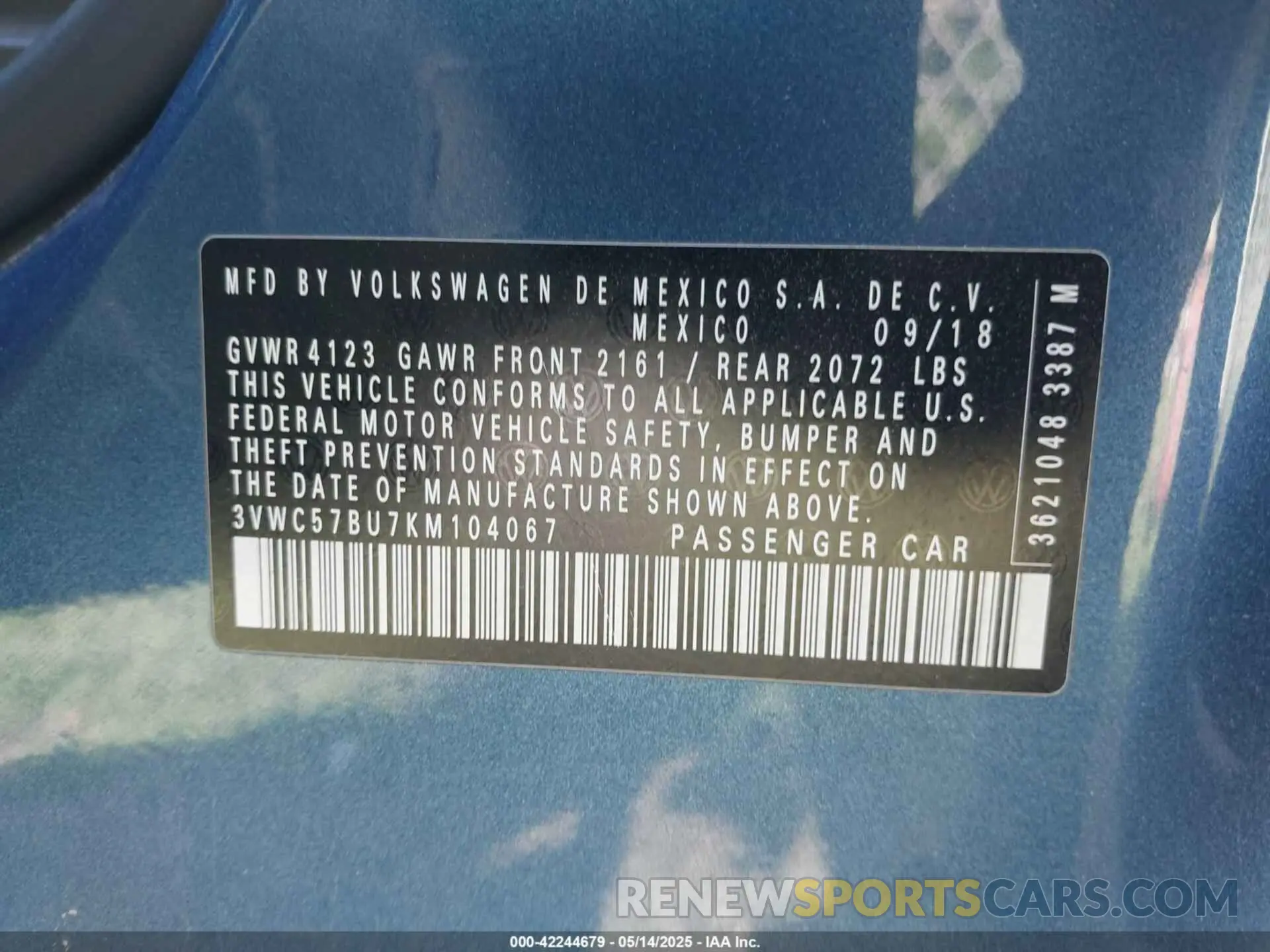 9 Photograph of a damaged car 3VWC57BU7KM104067 VOLKSWAGEN JETTA 2019