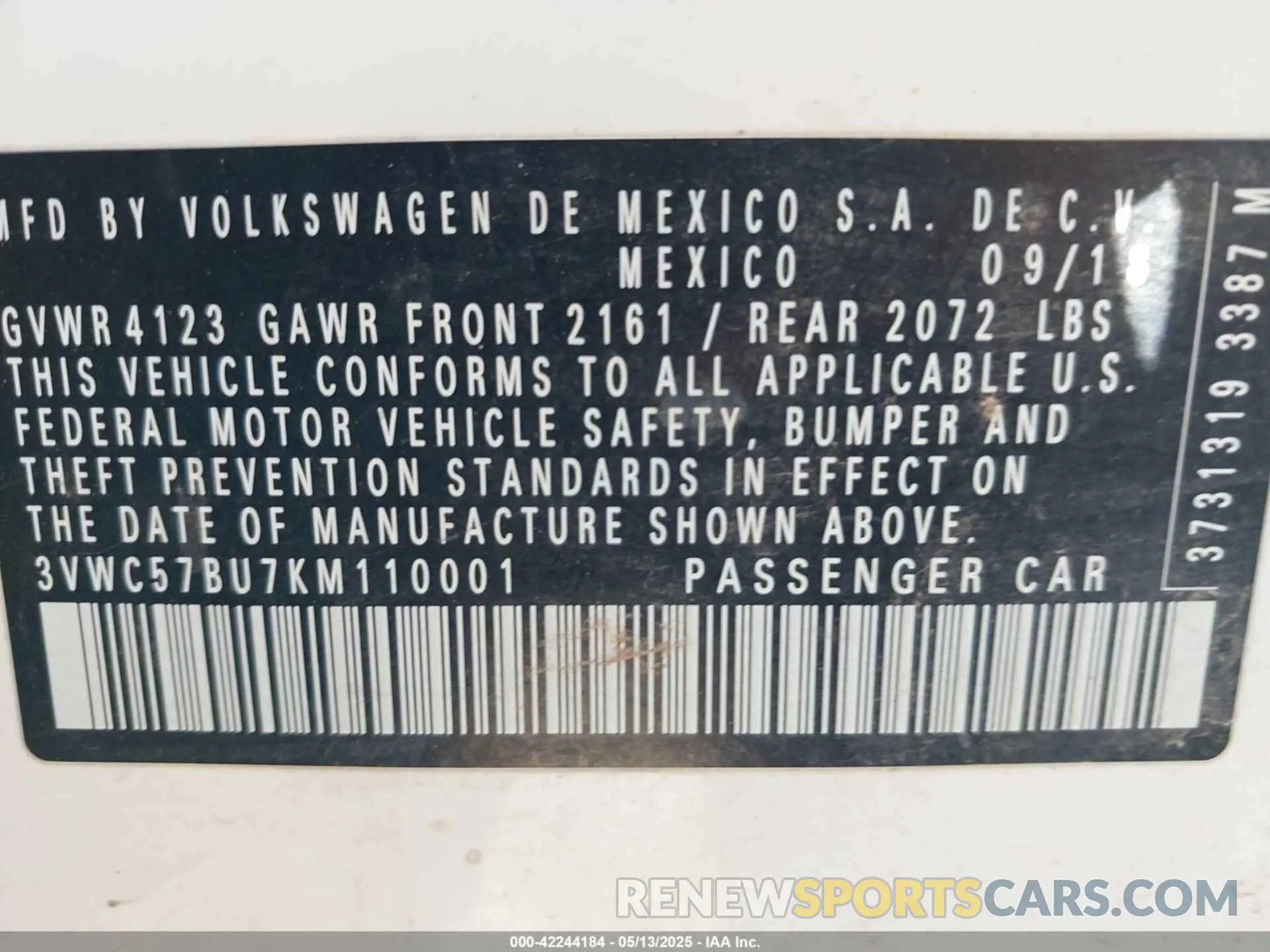 9 Photograph of a damaged car 3VWC57BU7KM110001 VOLKSWAGEN JETTA 2019