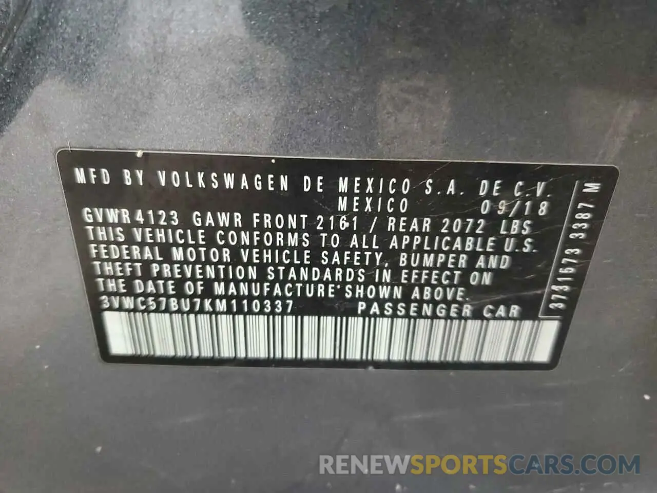 12 Photograph of a damaged car 3VWC57BU7KM110337 VOLKSWAGEN JETTA 2019