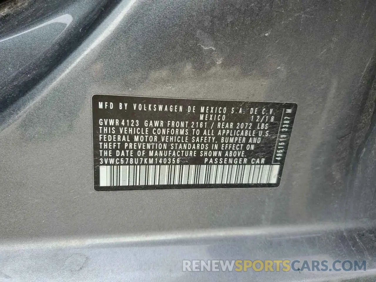 12 Photograph of a damaged car 3VWC57BU7KM140356 VOLKSWAGEN JETTA 2019