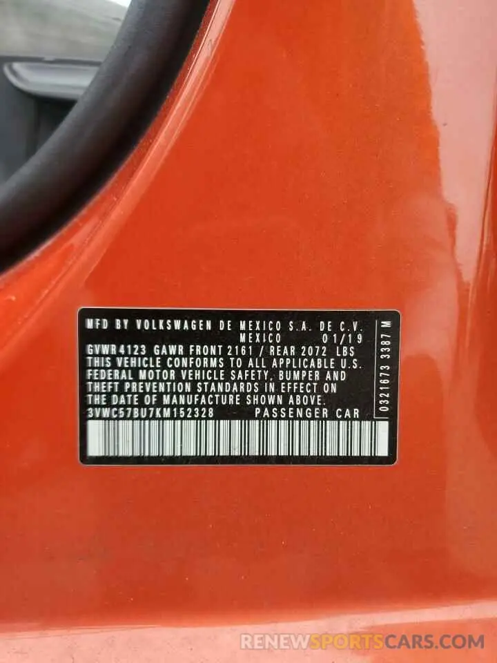 12 Photograph of a damaged car 3VWC57BU7KM152328 VOLKSWAGEN JETTA 2019