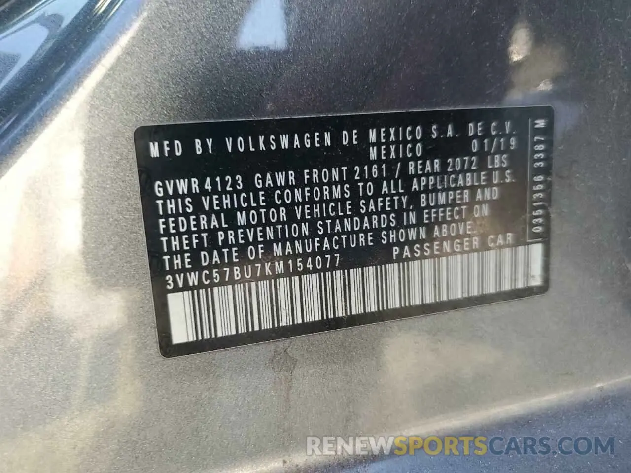13 Photograph of a damaged car 3VWC57BU7KM154077 VOLKSWAGEN JETTA 2019