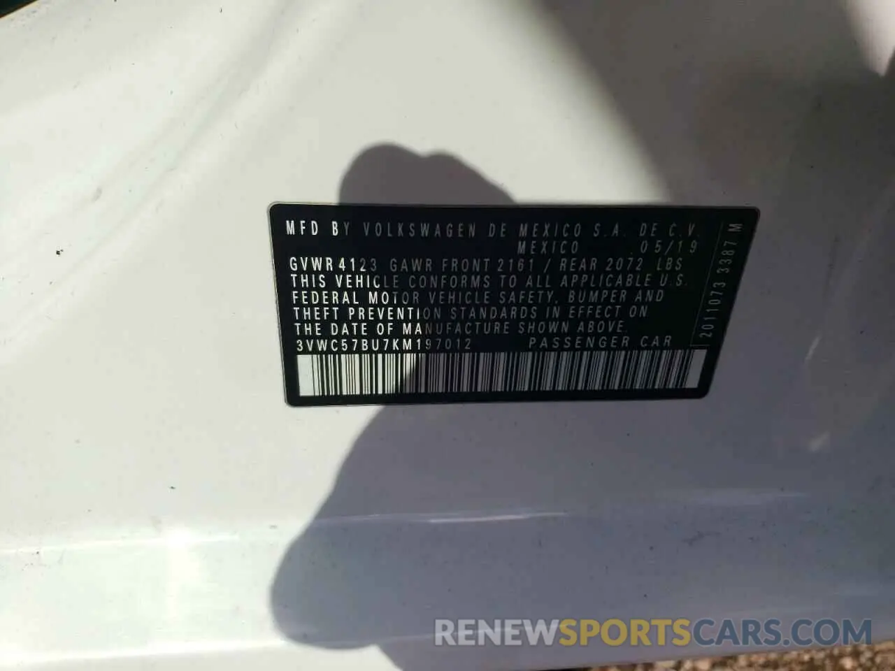 12 Photograph of a damaged car 3VWC57BU7KM197012 VOLKSWAGEN JETTA 2019