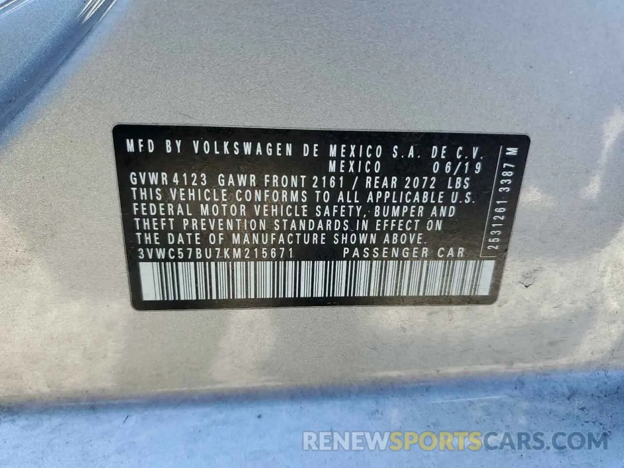 13 Photograph of a damaged car 3VWC57BU7KM215671 VOLKSWAGEN JETTA 2019