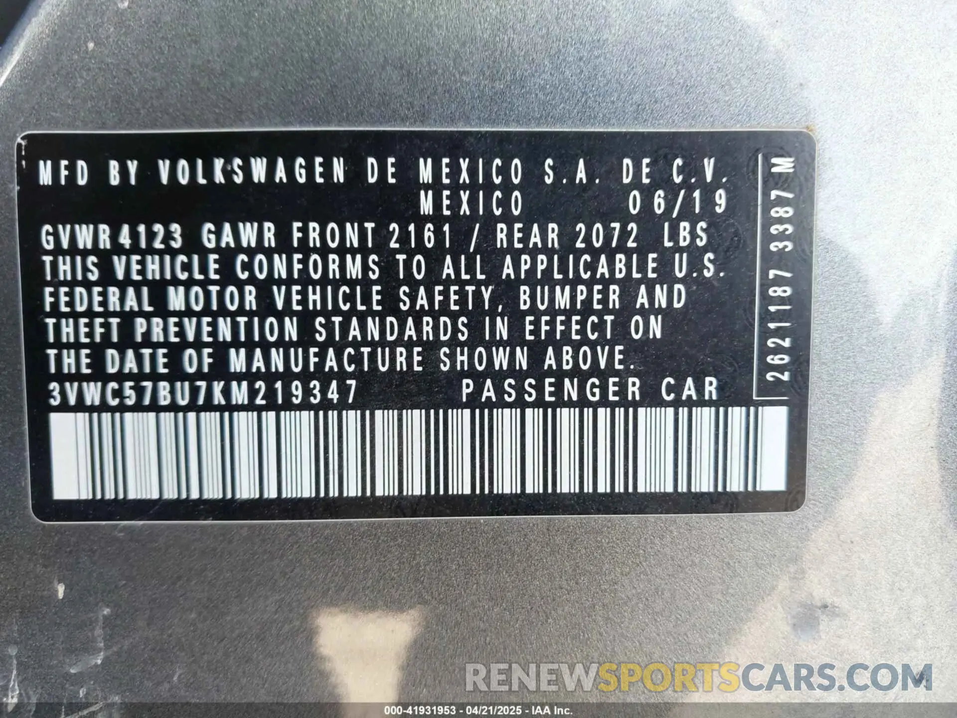 9 Photograph of a damaged car 3VWC57BU7KM219347 VOLKSWAGEN JETTA 2019