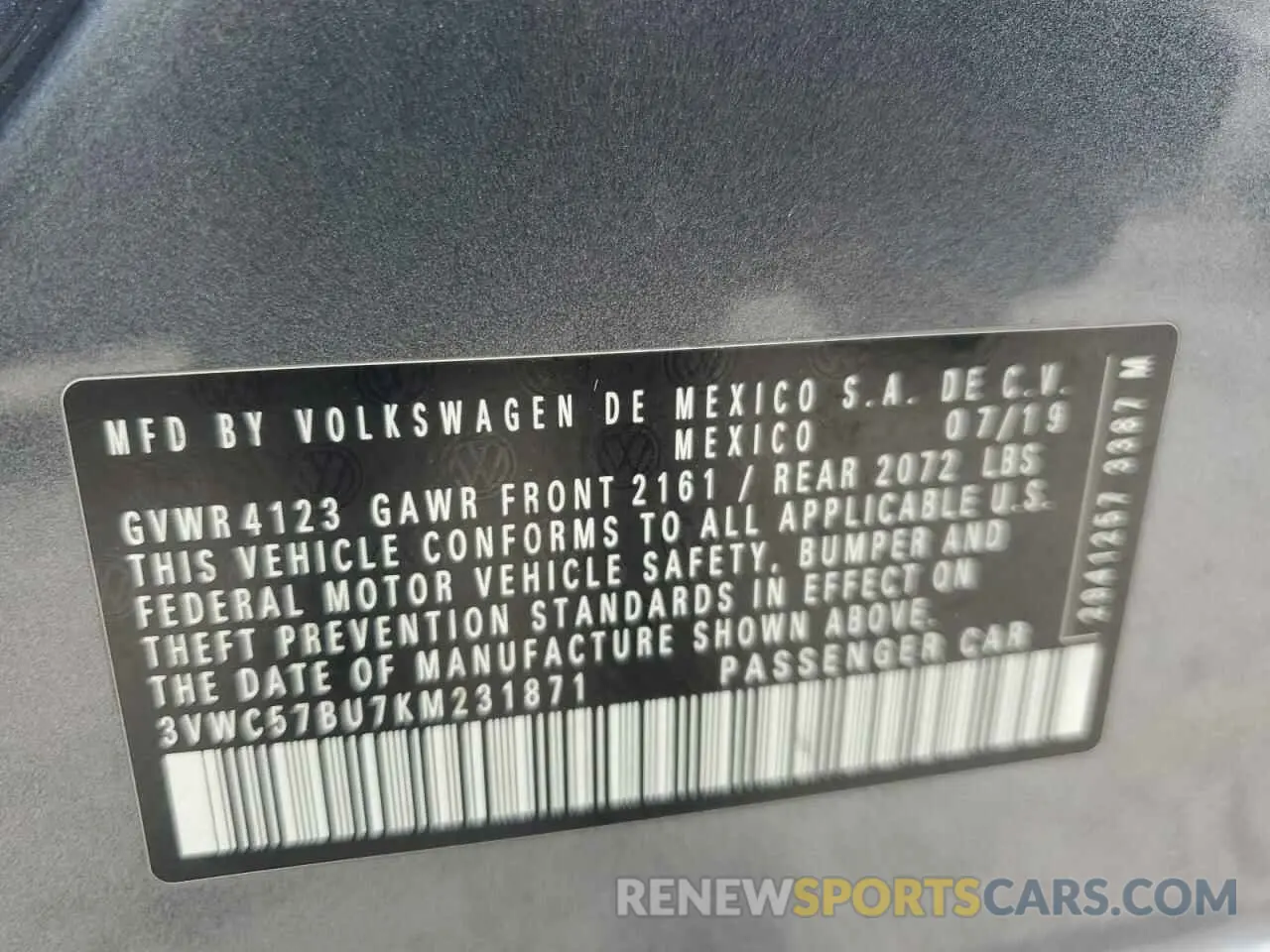 12 Photograph of a damaged car 3VWC57BU7KM231871 VOLKSWAGEN JETTA 2019