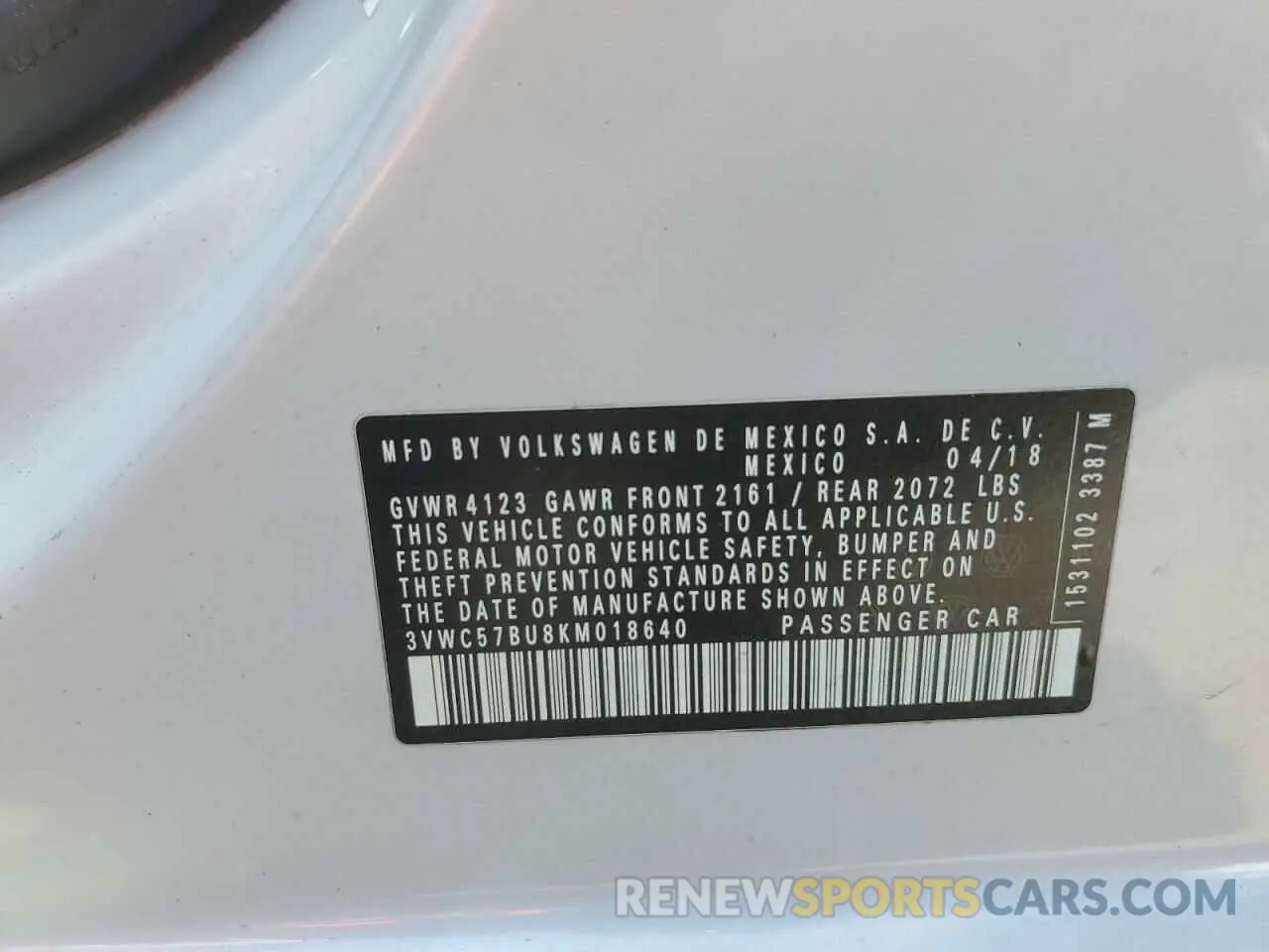12 Photograph of a damaged car 3VWC57BU8KM018640 VOLKSWAGEN JETTA 2019