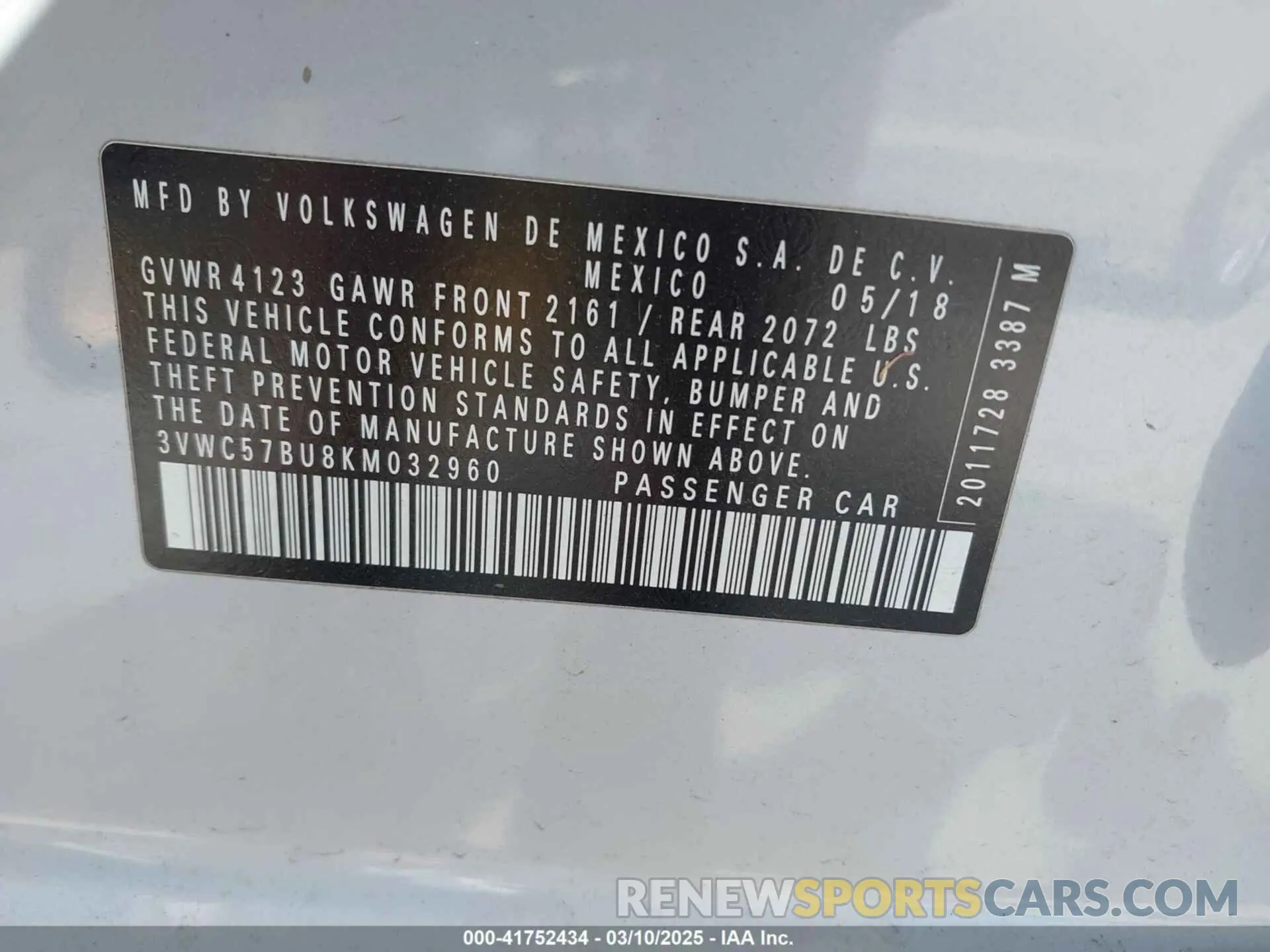 9 Photograph of a damaged car 3VWC57BU8KM032960 VOLKSWAGEN JETTA 2019