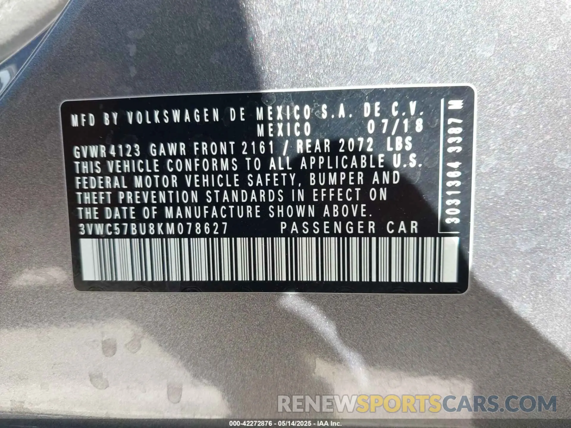 9 Photograph of a damaged car 3VWC57BU8KM078627 VOLKSWAGEN JETTA 2019