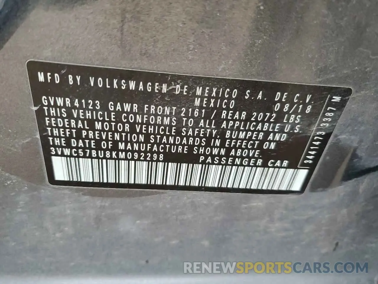 14 Photograph of a damaged car 3VWC57BU8KM092298 VOLKSWAGEN JETTA 2019