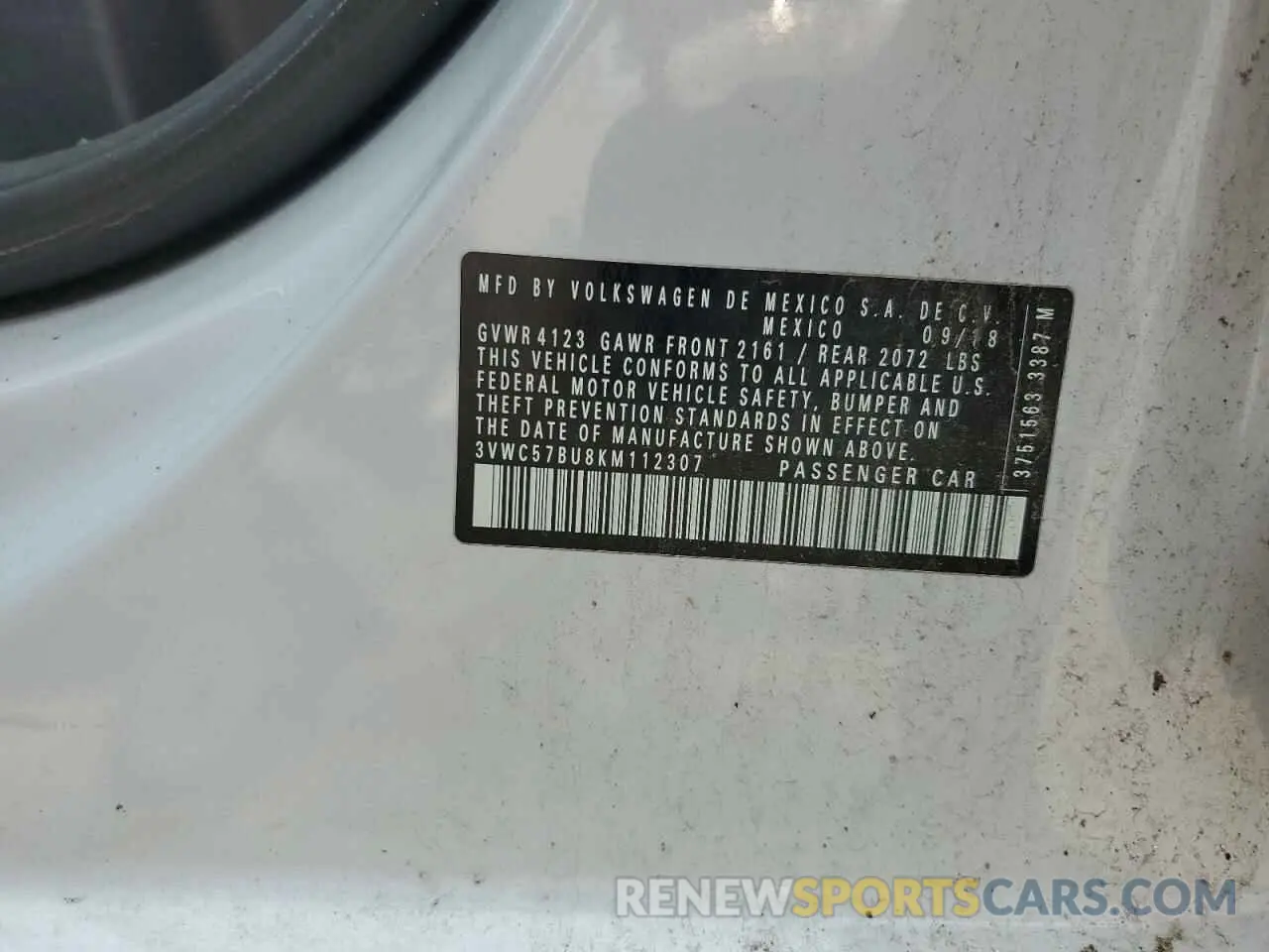 12 Photograph of a damaged car 3VWC57BU8KM112307 VOLKSWAGEN JETTA 2019
