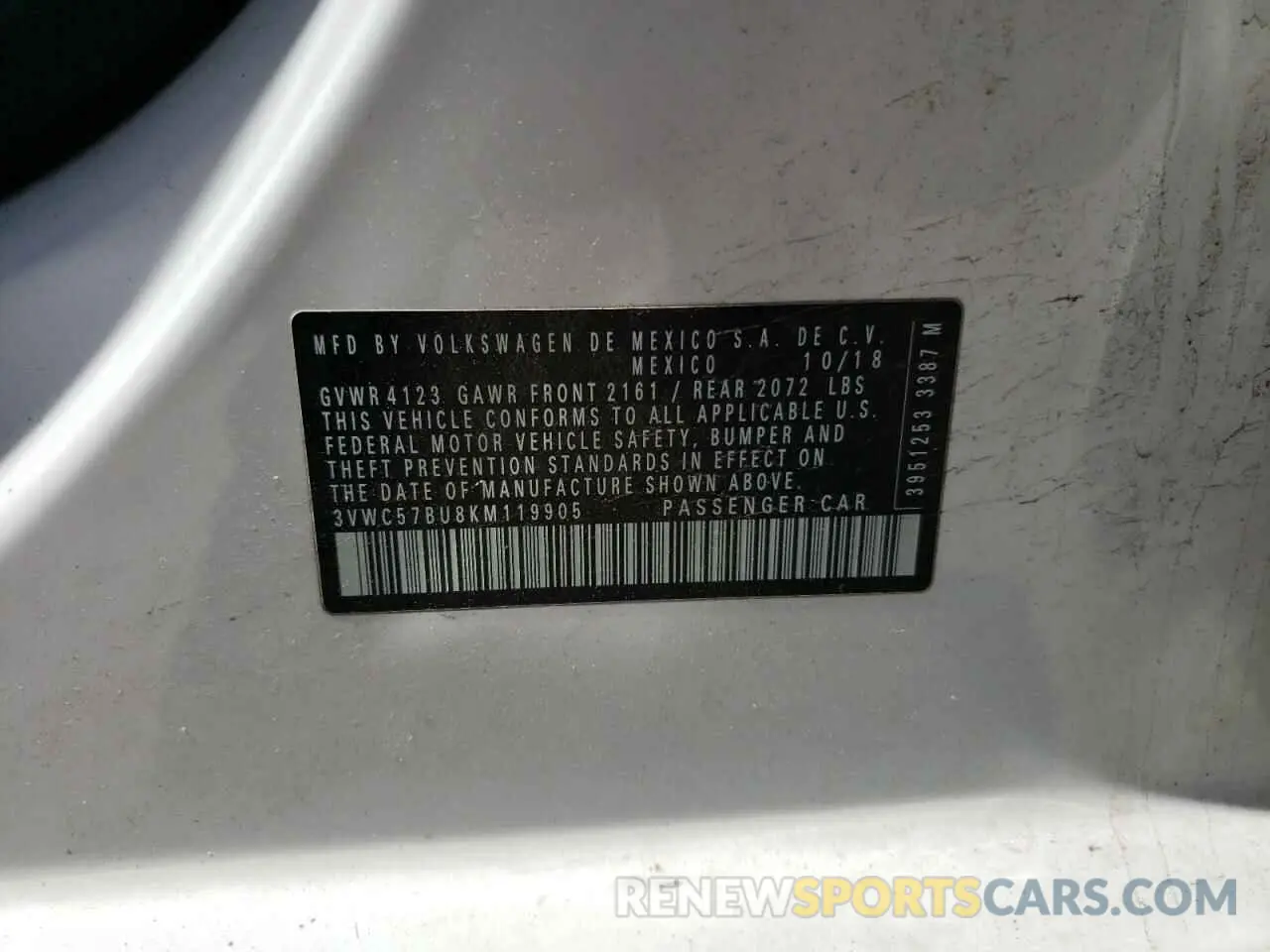 12 Photograph of a damaged car 3VWC57BU8KM119905 VOLKSWAGEN JETTA 2019