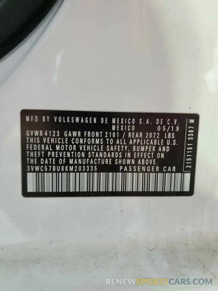12 Photograph of a damaged car 3VWC57BU8KM203335 VOLKSWAGEN JETTA 2019