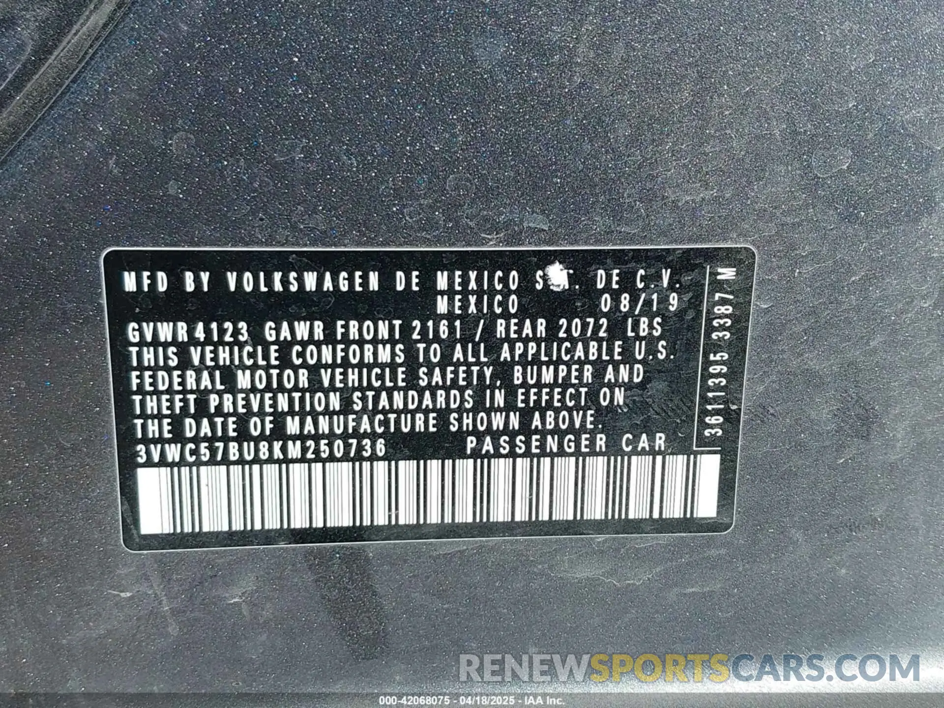 9 Photograph of a damaged car 3VWC57BU8KM250736 VOLKSWAGEN JETTA 2019