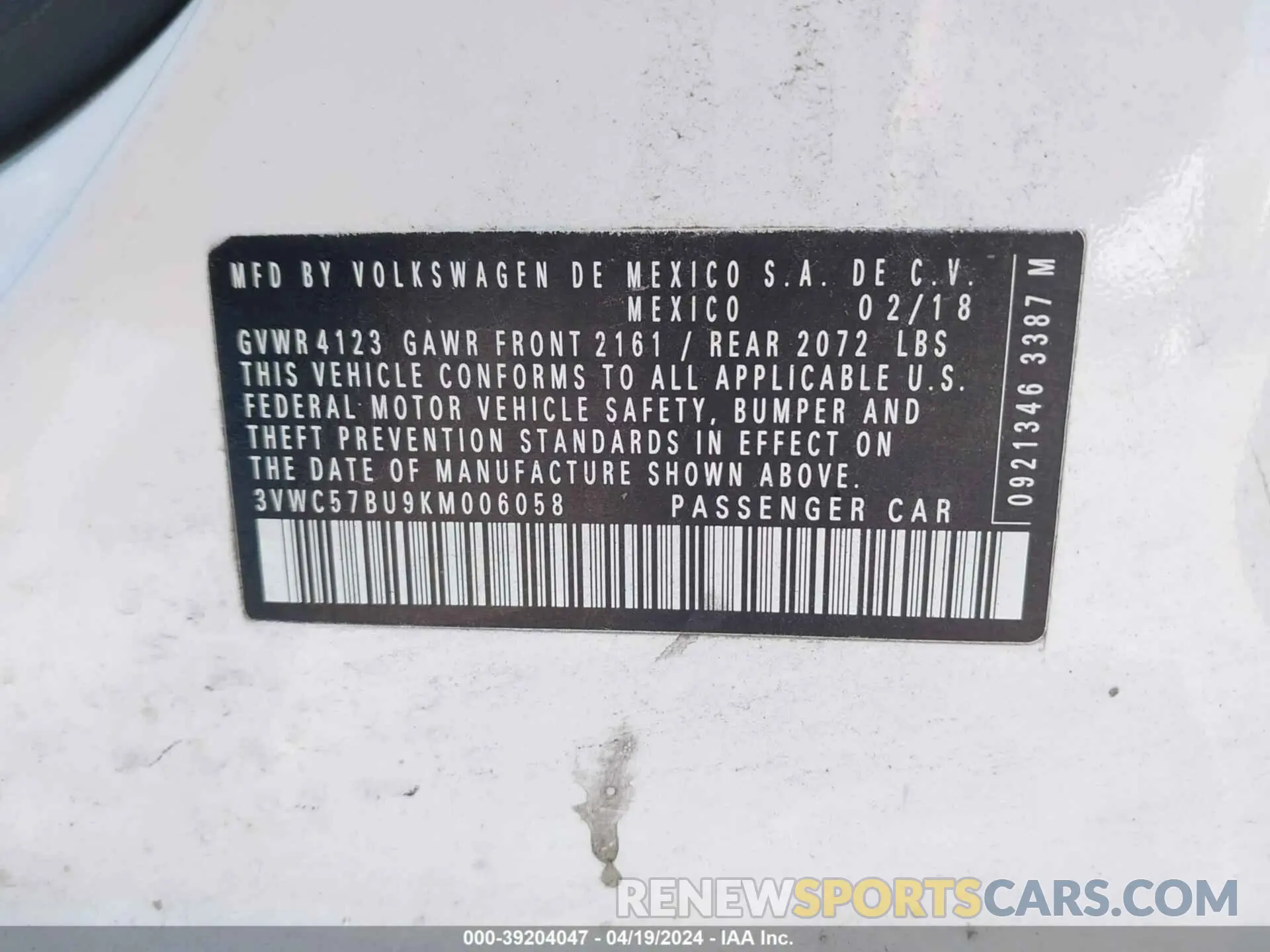 9 Photograph of a damaged car 3VWC57BU9KM006058 VOLKSWAGEN JETTA 2019