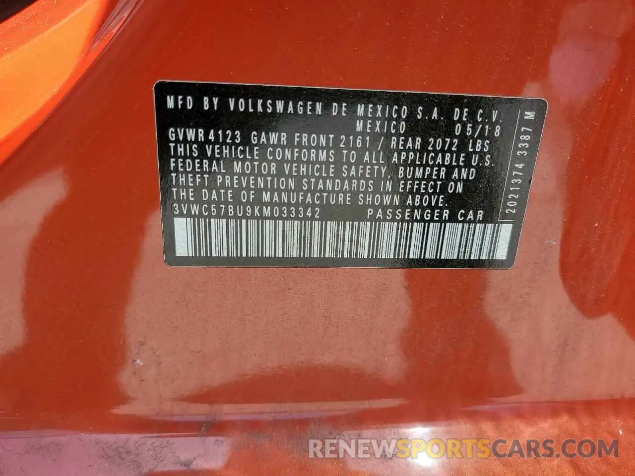 13 Photograph of a damaged car 3VWC57BU9KM033342 VOLKSWAGEN JETTA 2019