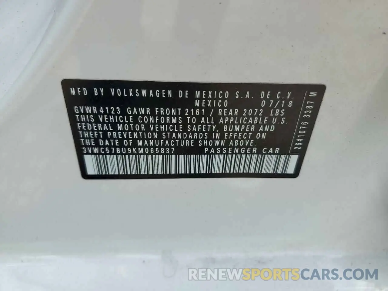 12 Photograph of a damaged car 3VWC57BU9KM065837 VOLKSWAGEN JETTA 2019