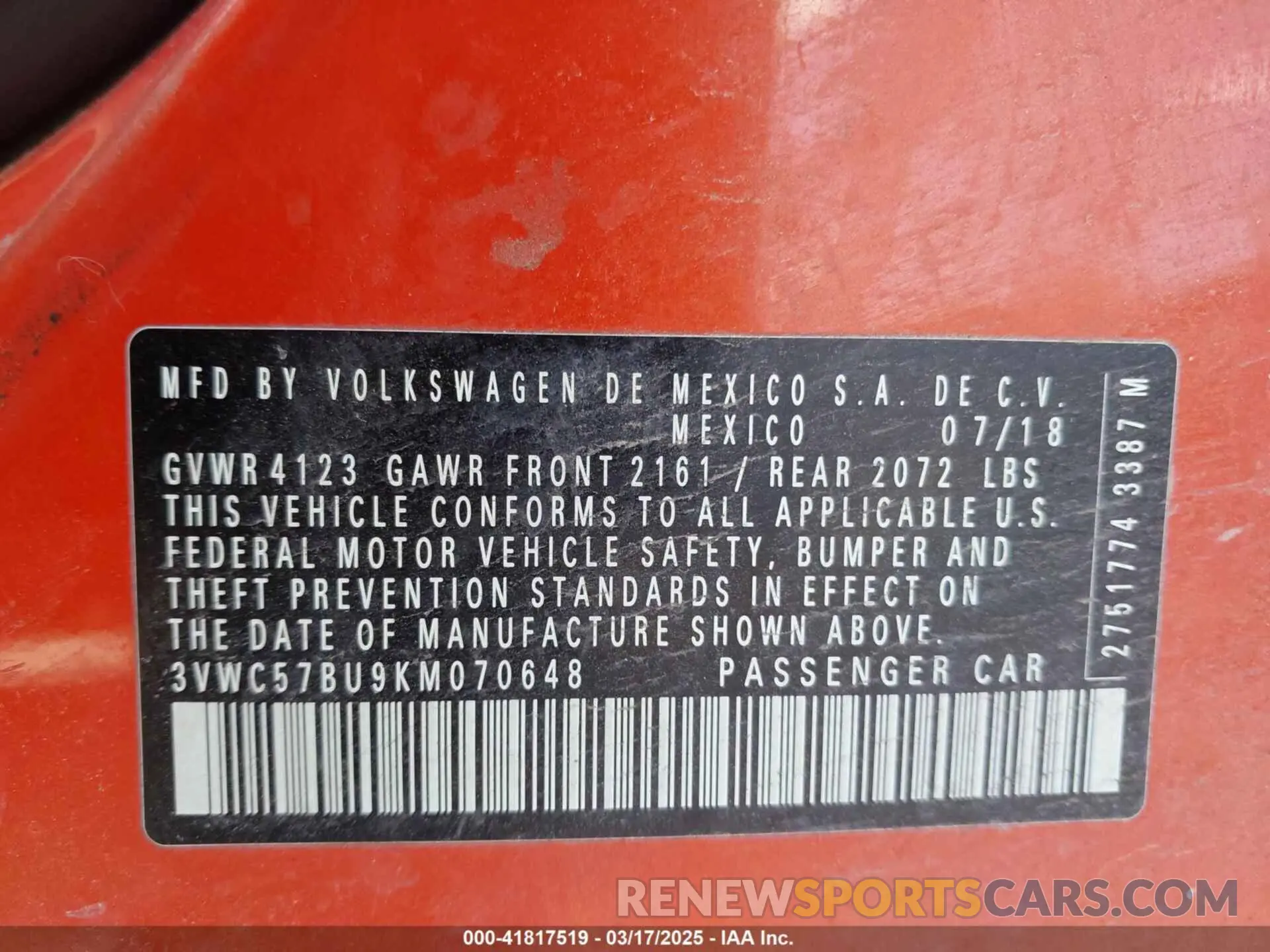 9 Photograph of a damaged car 3VWC57BU9KM070648 VOLKSWAGEN JETTA 2019