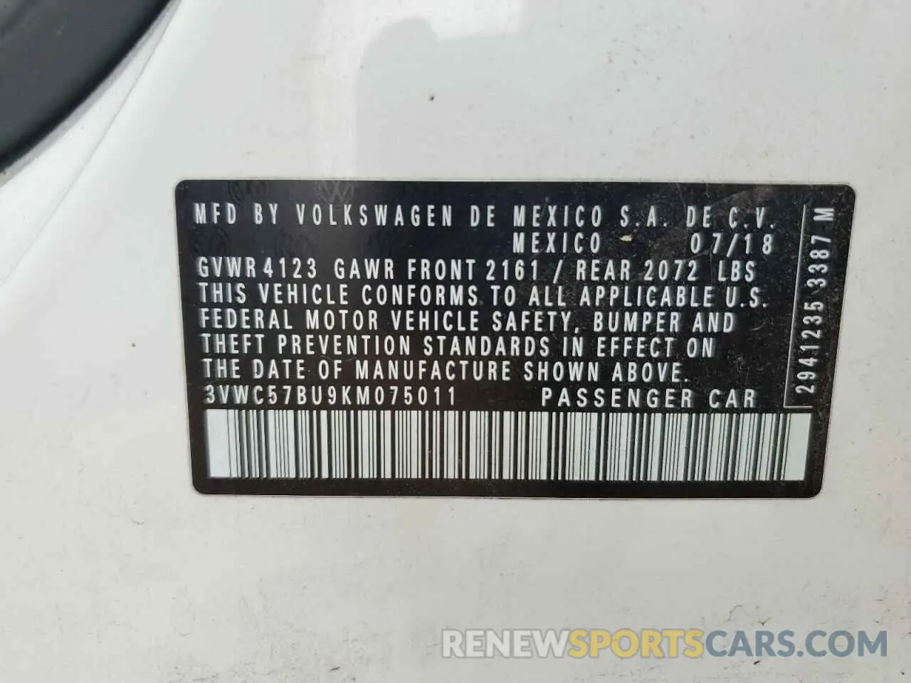 12 Photograph of a damaged car 3VWC57BU9KM075011 VOLKSWAGEN JETTA 2019