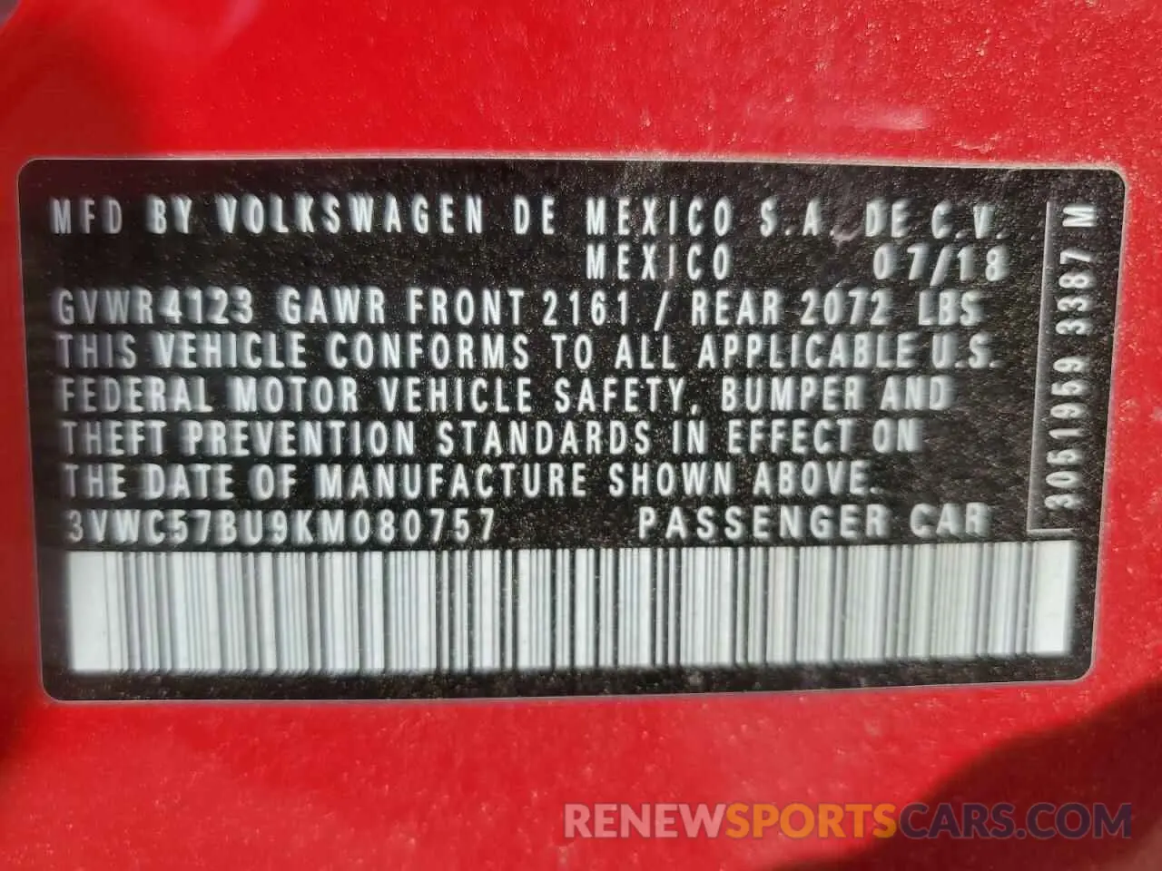 12 Photograph of a damaged car 3VWC57BU9KM080757 VOLKSWAGEN JETTA 2019