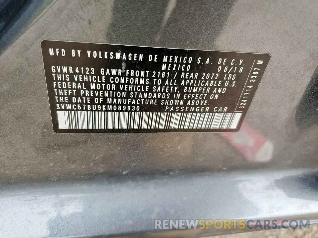 12 Photograph of a damaged car 3VWC57BU9KM089930 VOLKSWAGEN JETTA 2019