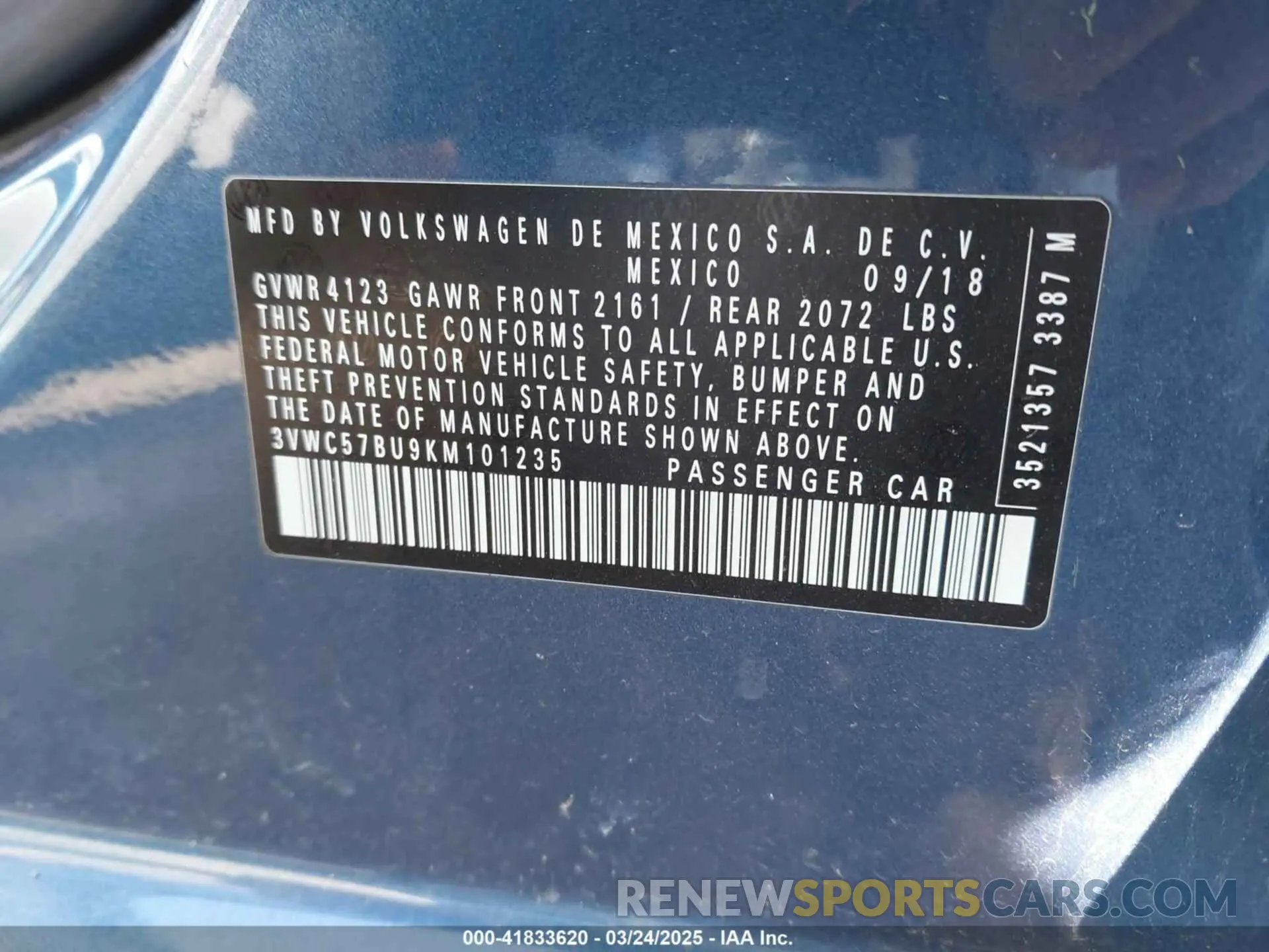 9 Photograph of a damaged car 3VWC57BU9KM101235 VOLKSWAGEN JETTA 2019