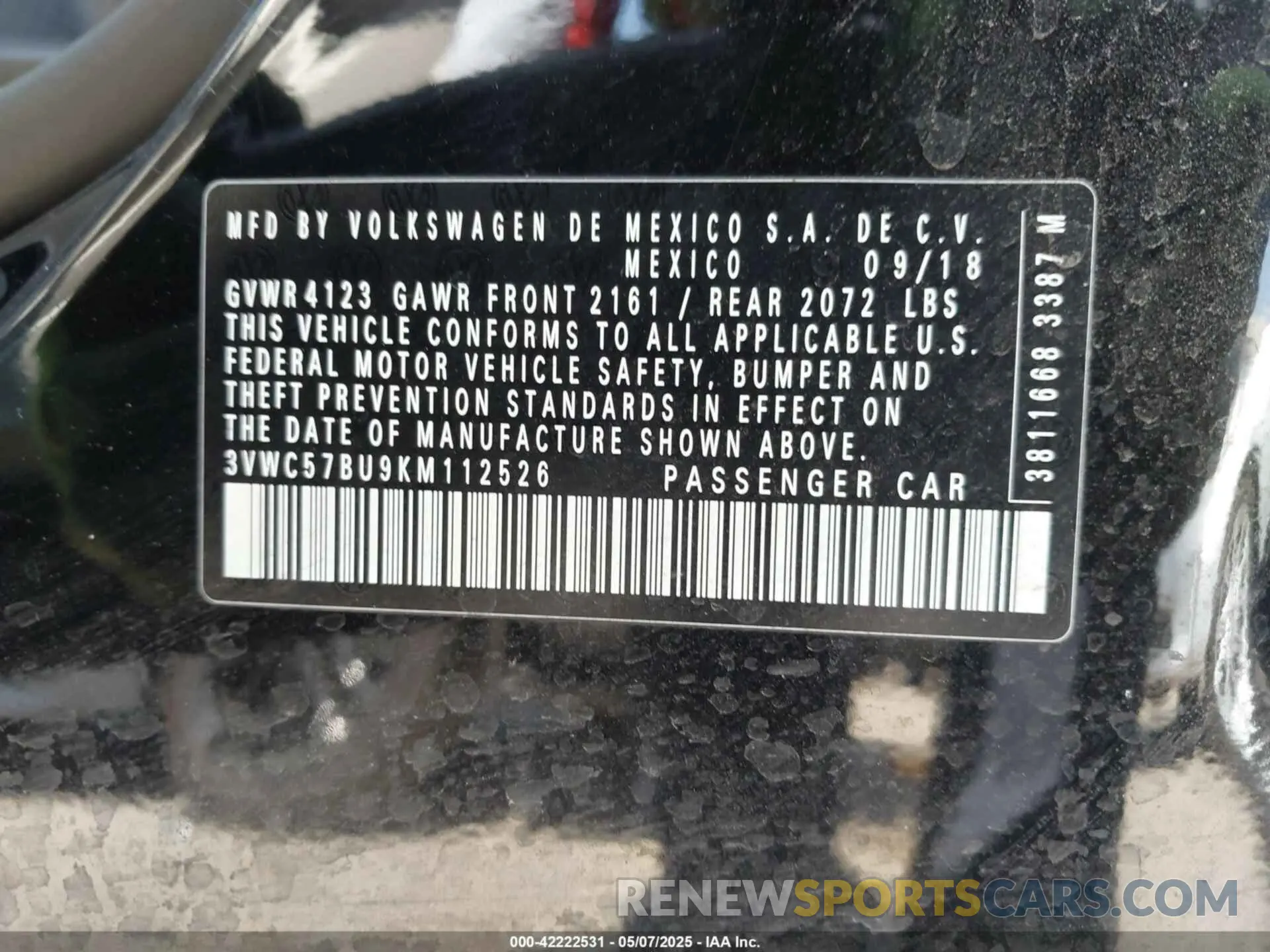 9 Photograph of a damaged car 3VWC57BU9KM112526 VOLKSWAGEN JETTA 2019
