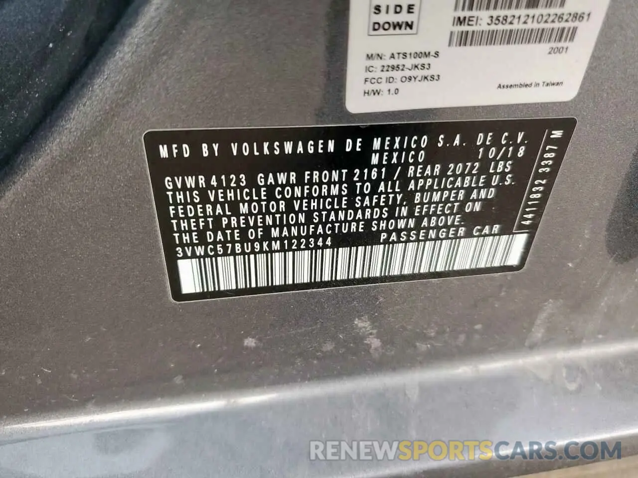 12 Photograph of a damaged car 3VWC57BU9KM122344 VOLKSWAGEN JETTA 2019