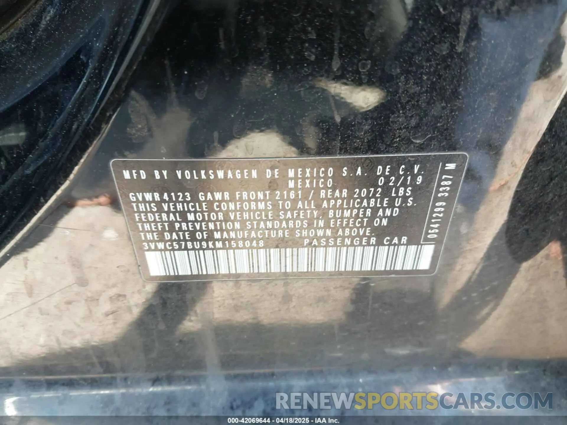 9 Photograph of a damaged car 3VWC57BU9KM158048 VOLKSWAGEN JETTA 2019