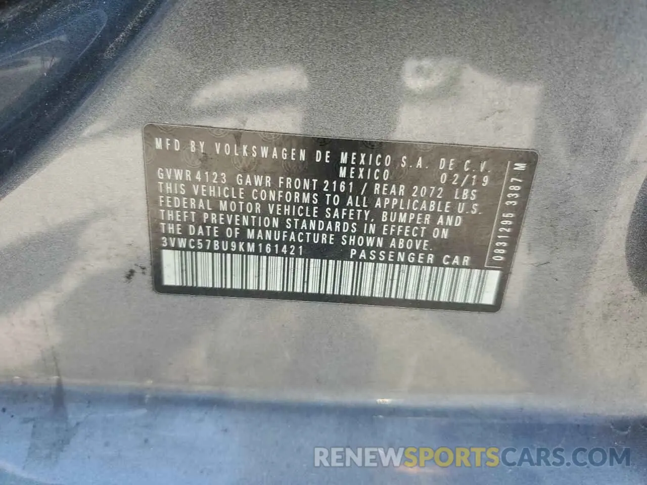 12 Photograph of a damaged car 3VWC57BU9KM161421 VOLKSWAGEN JETTA 2019
