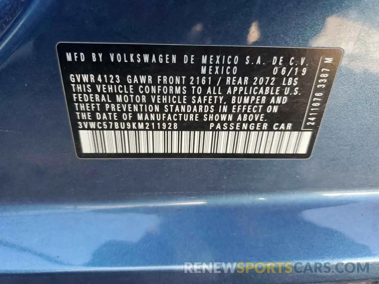 12 Photograph of a damaged car 3VWC57BU9KM211928 VOLKSWAGEN JETTA 2019