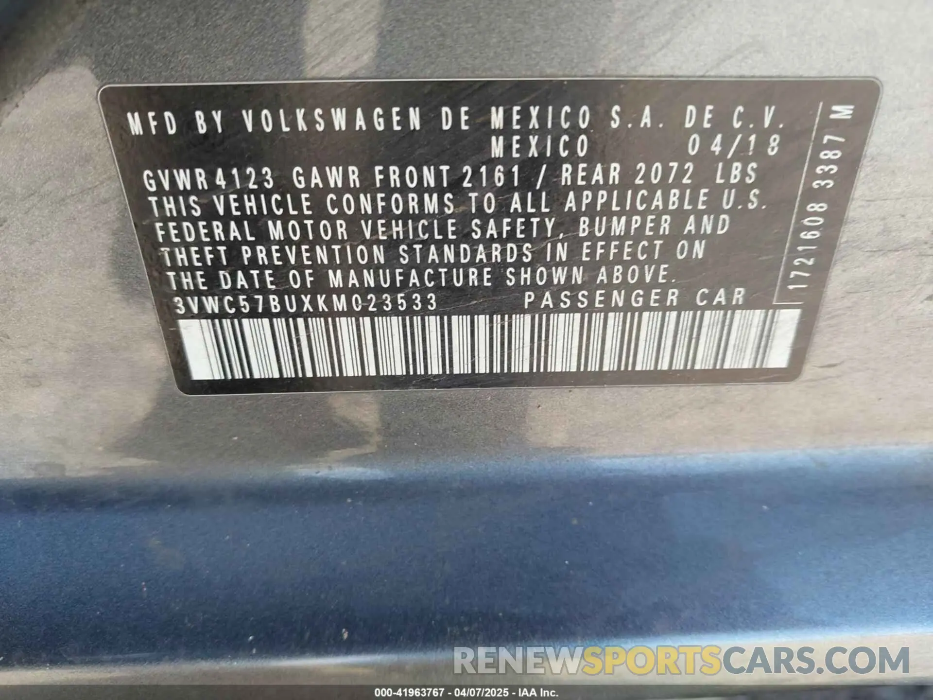 9 Photograph of a damaged car 3VWC57BUXKM023533 VOLKSWAGEN JETTA 2019