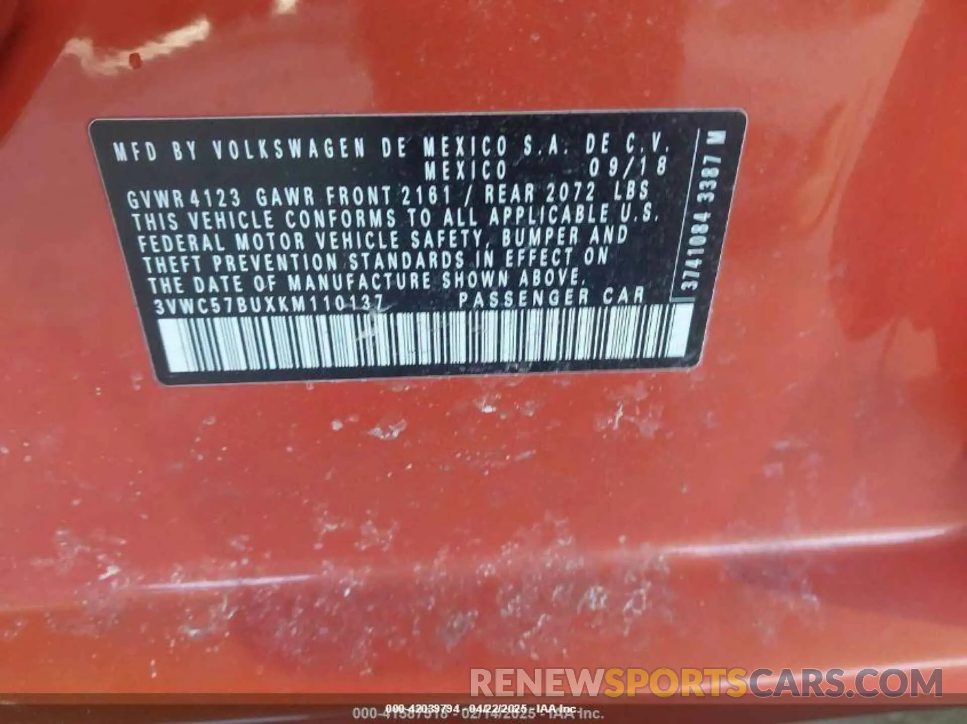 9 Photograph of a damaged car 3VWC57BUXKM110137 VOLKSWAGEN JETTA 2019
