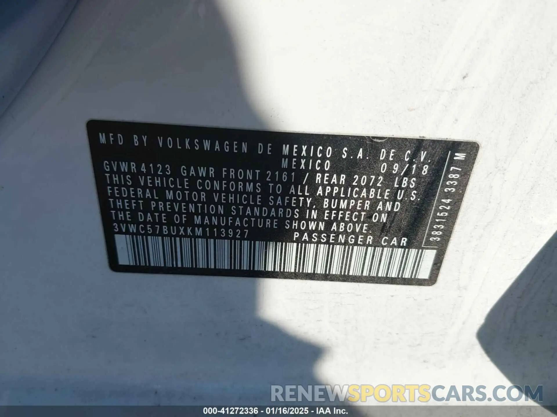 9 Photograph of a damaged car 3VWC57BUXKM113927 VOLKSWAGEN JETTA 2019