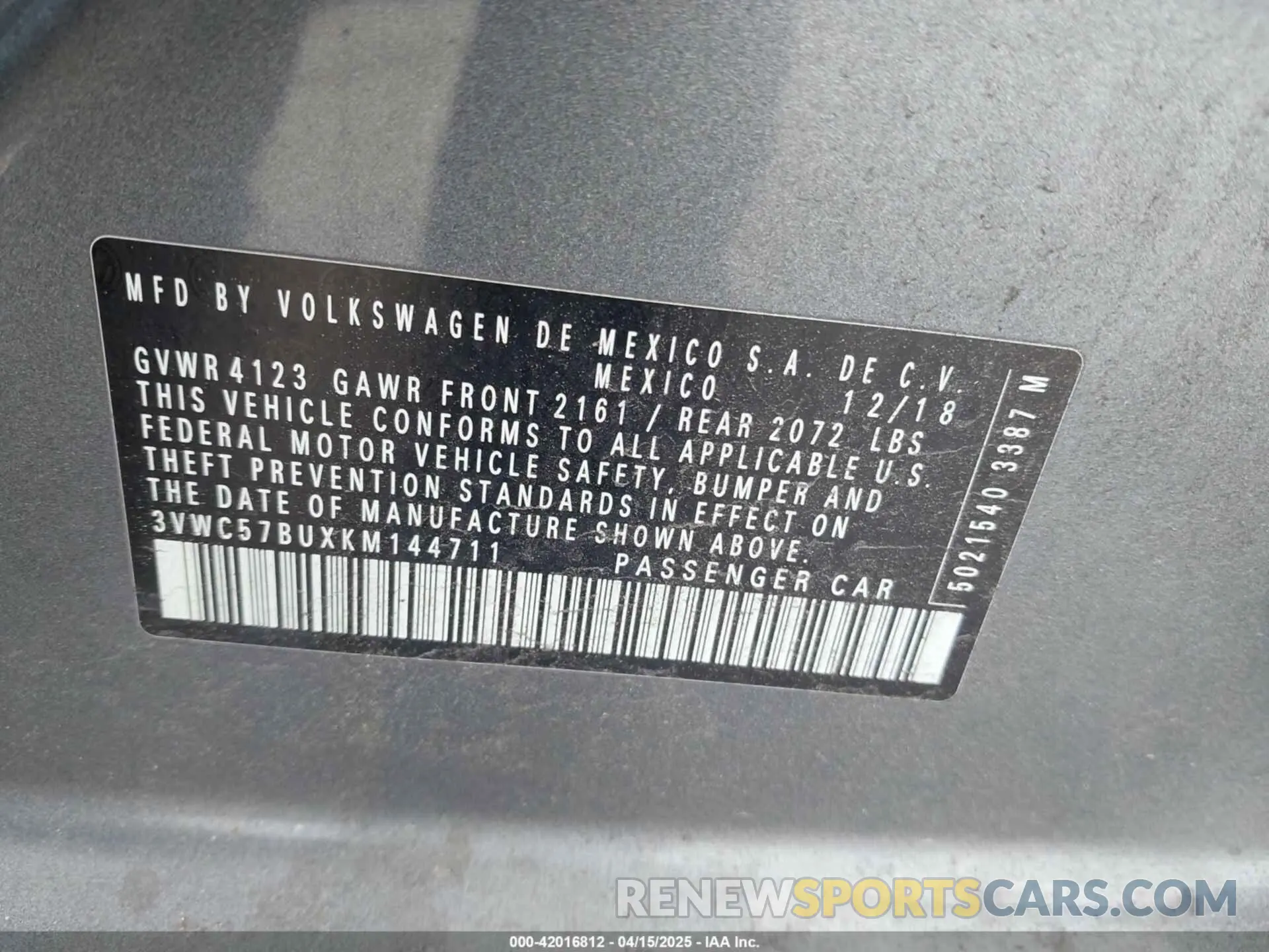 9 Photograph of a damaged car 3VWC57BUXKM144711 VOLKSWAGEN JETTA 2019