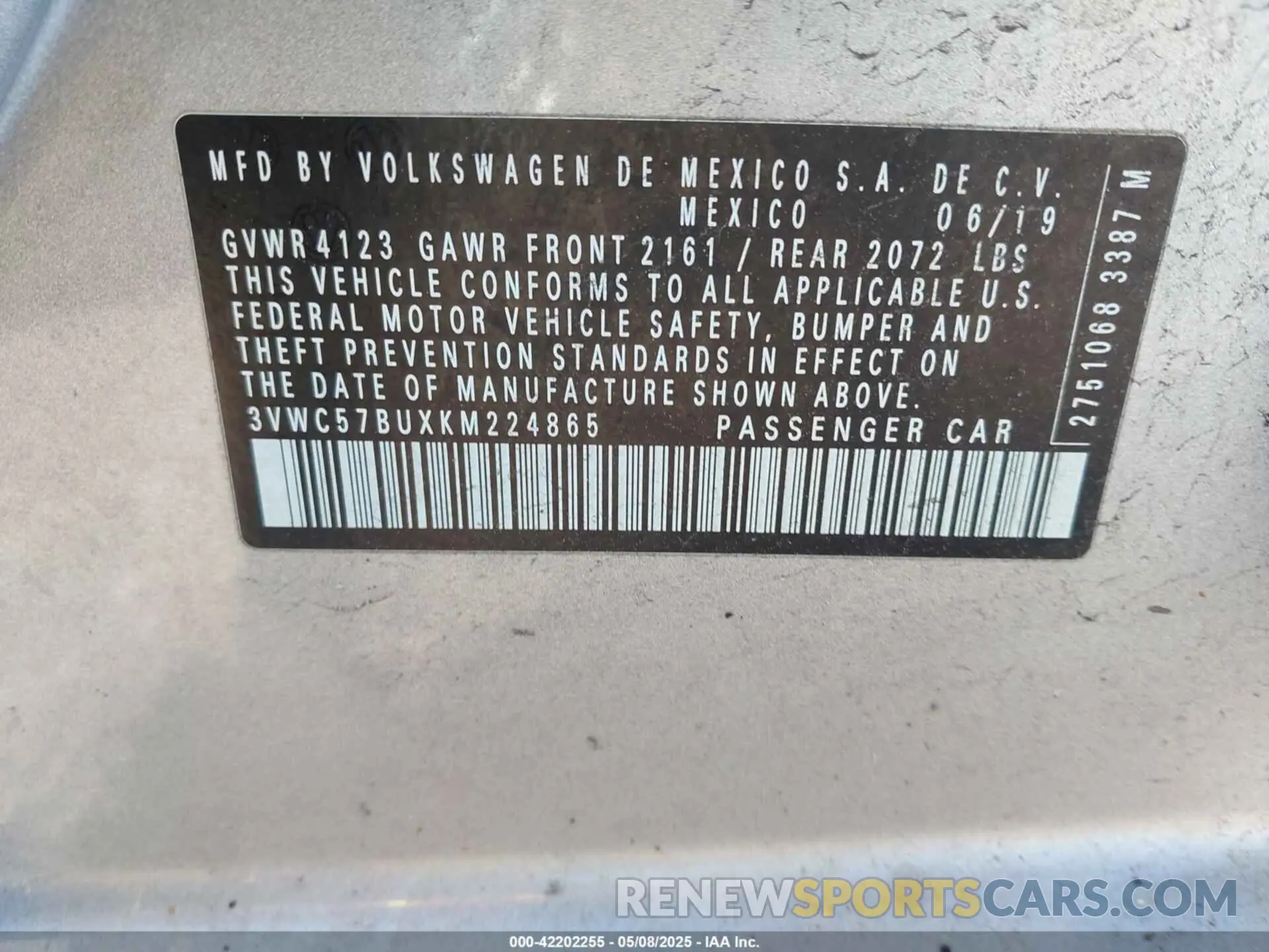 9 Photograph of a damaged car 3VWC57BUXKM224865 VOLKSWAGEN JETTA 2019