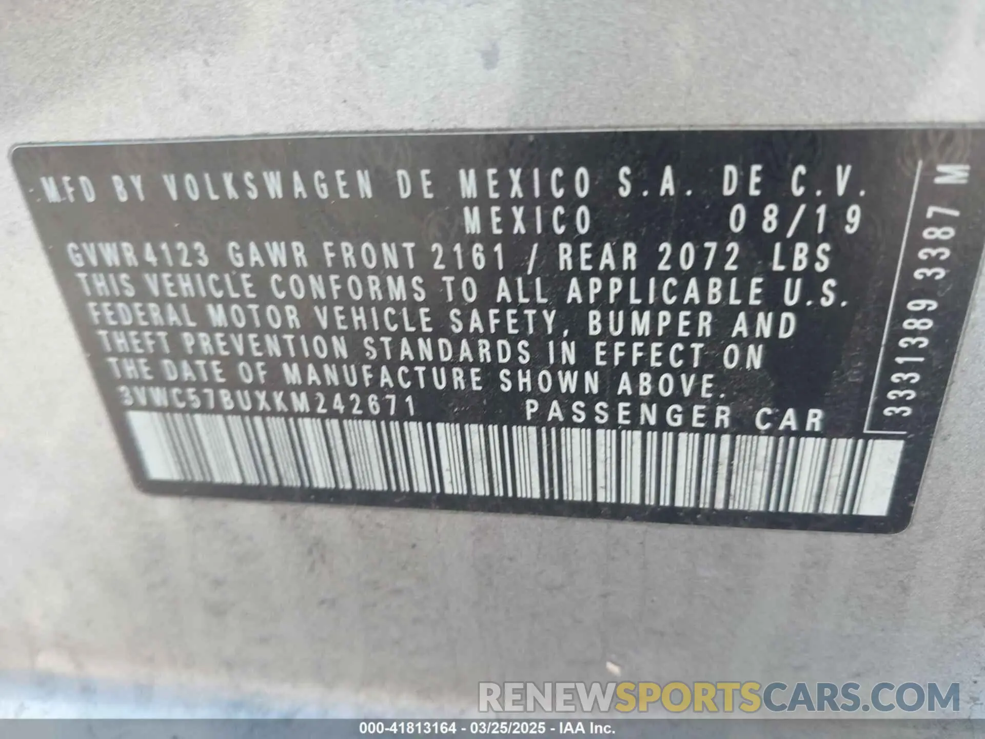 9 Photograph of a damaged car 3VWC57BUXKM242671 VOLKSWAGEN JETTA 2019