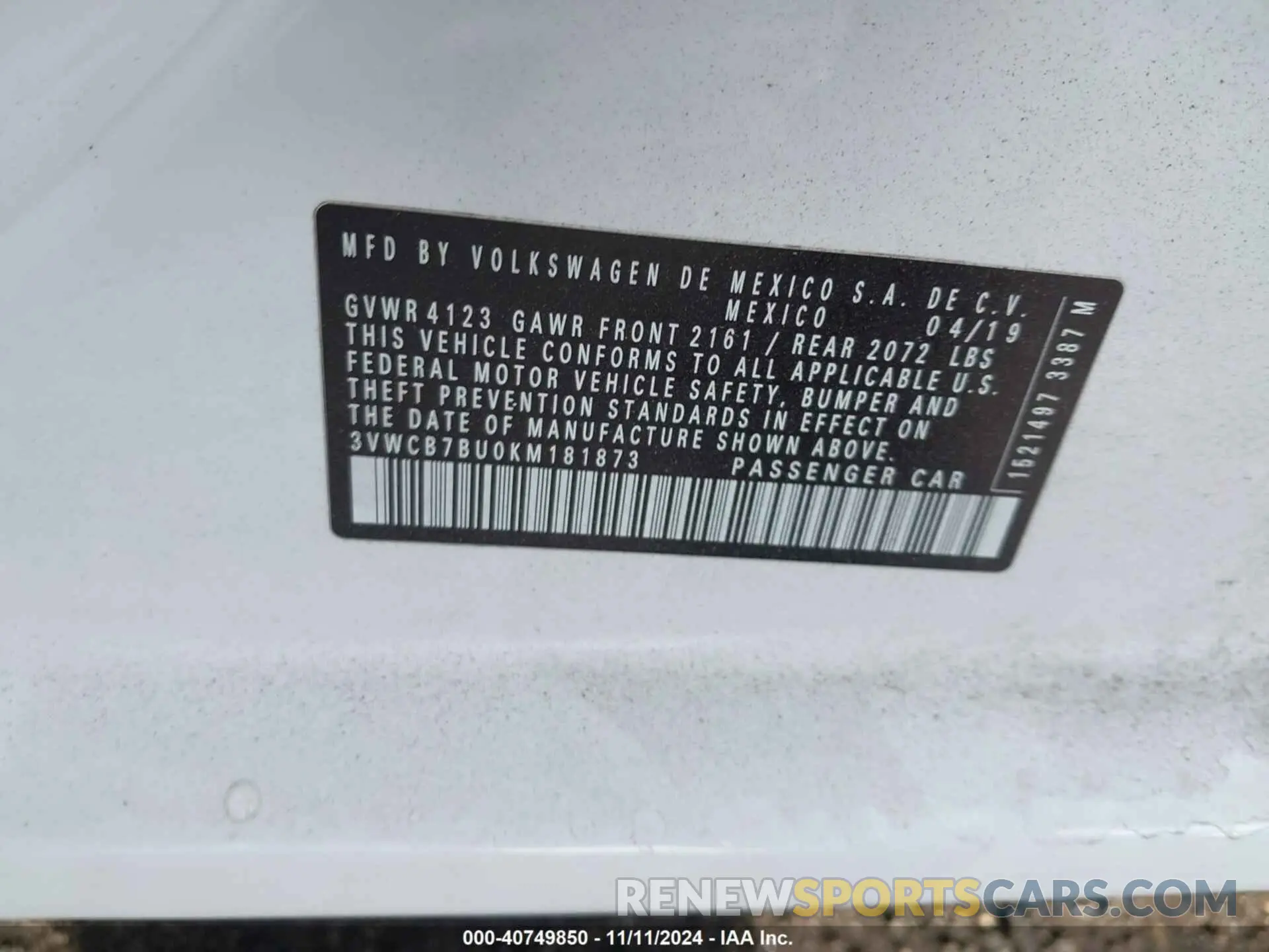 9 Photograph of a damaged car 3VWCB7BU0KM181873 VOLKSWAGEN JETTA 2019