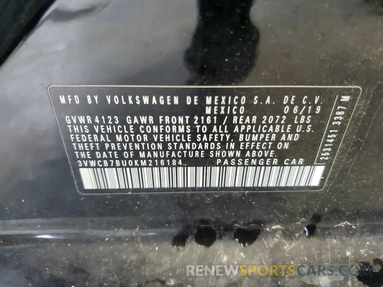 14 Photograph of a damaged car 3VWCB7BU0KM216184 VOLKSWAGEN JETTA 2019