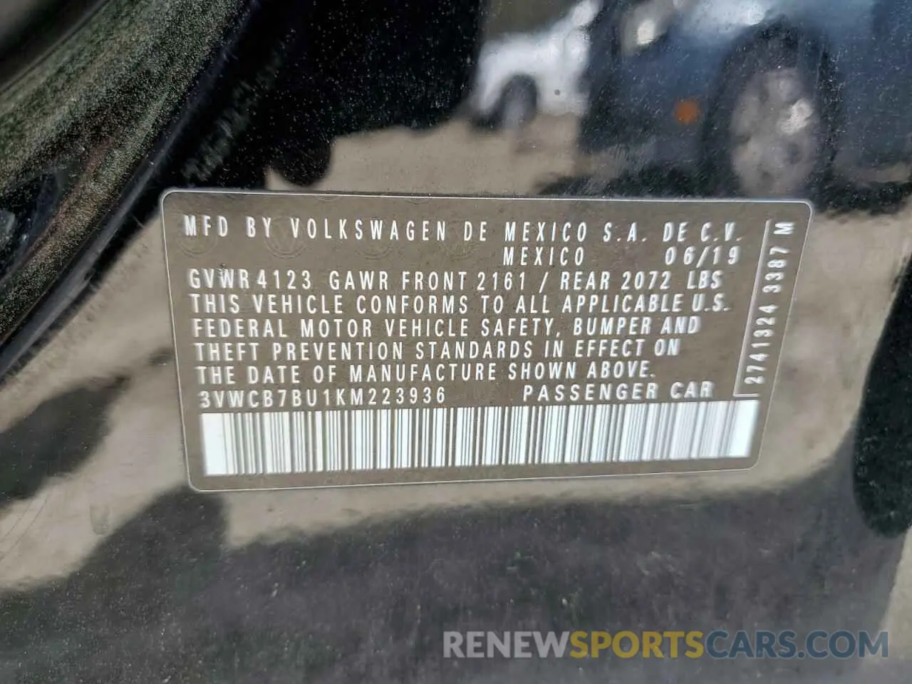 12 Photograph of a damaged car 3VWCB7BU1KM223936 VOLKSWAGEN JETTA 2019