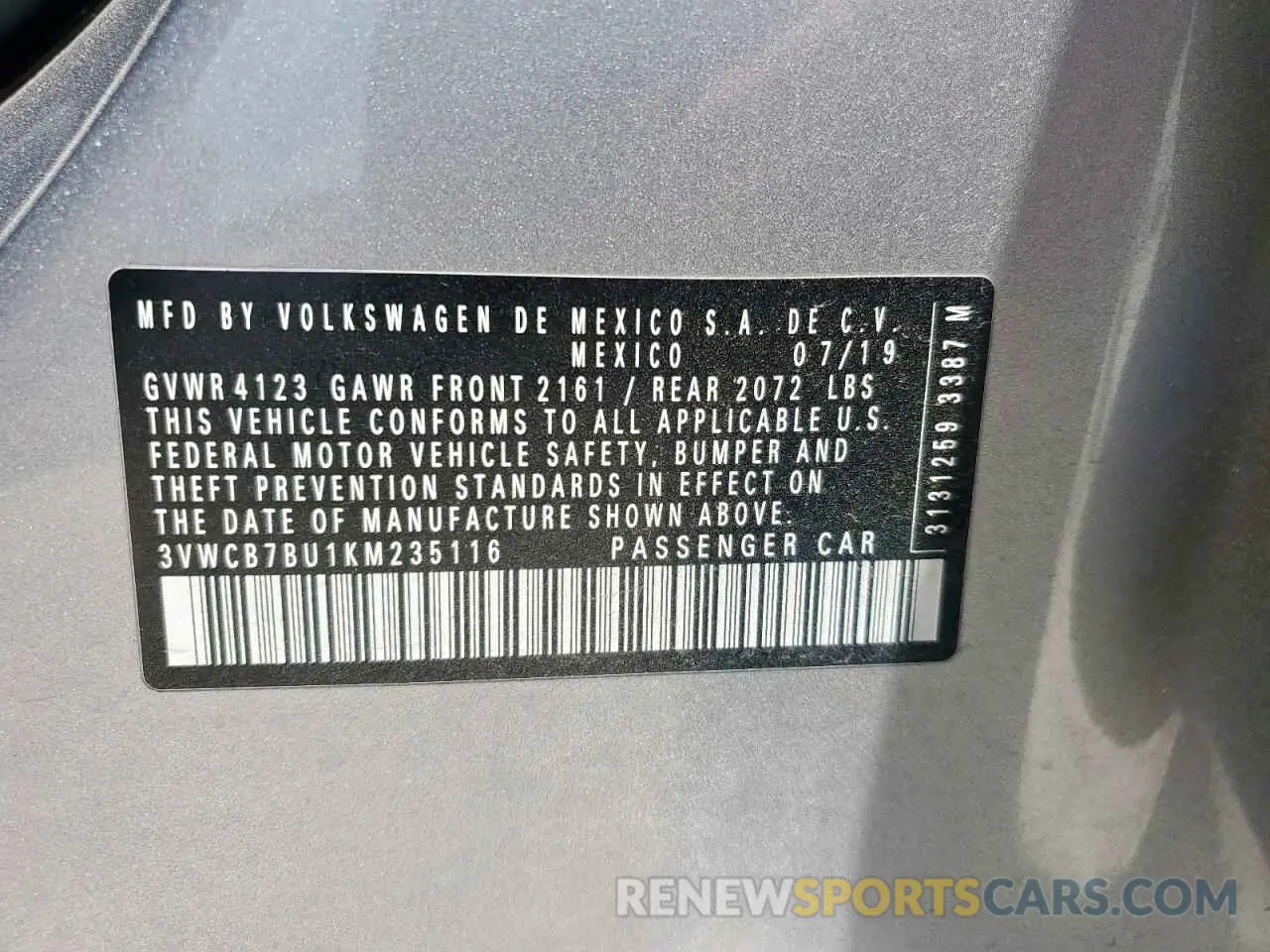 12 Photograph of a damaged car 3VWCB7BU1KM235116 VOLKSWAGEN JETTA 2019